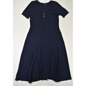 Lauren Ralph Lauren Blue Waffle Knit Thermal Flared Maxi Long Dress Women's 1X